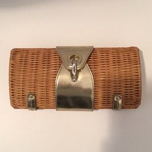Kate Spade wicker and gold clutch